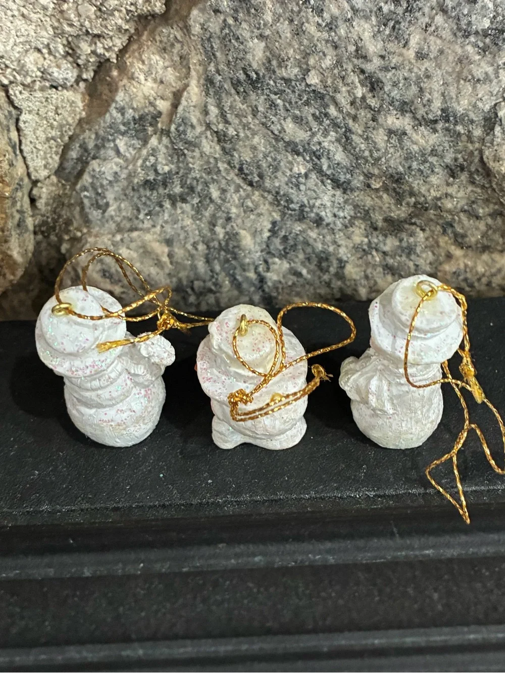 Retro Cheerful Snowmen With Glitter Christmas Holiday Ornaments